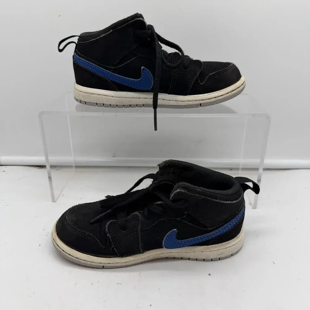 Nike Air Jordan 1 Mid Shoes Kids Toddler 9C Red Blue Swoosh 640735-065